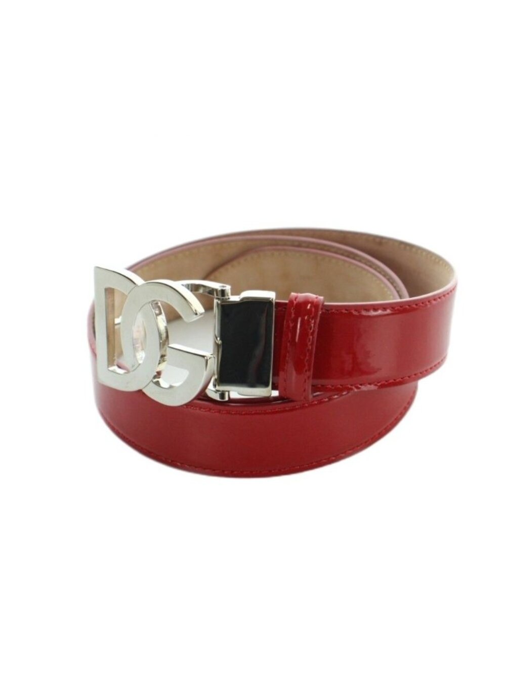 Dolce & Gabbana Belt Silver Enamel Leather DG Logo 85 cm